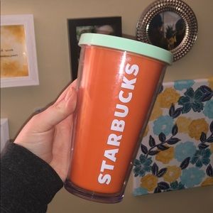 Tiffany blue + orange Starbucks 16oz cold tumbler